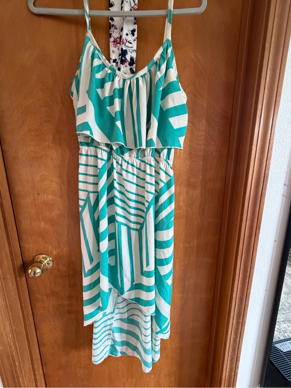 Teal and White Striped High-Low Dress